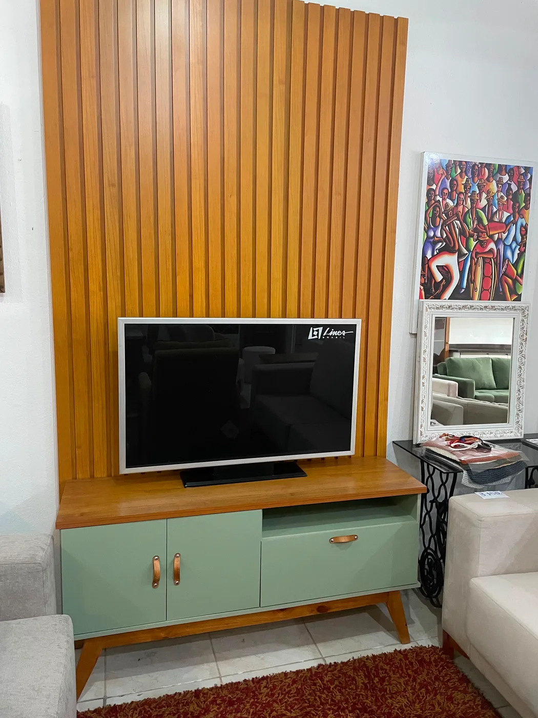 Rack com Painel Verde e Freijó