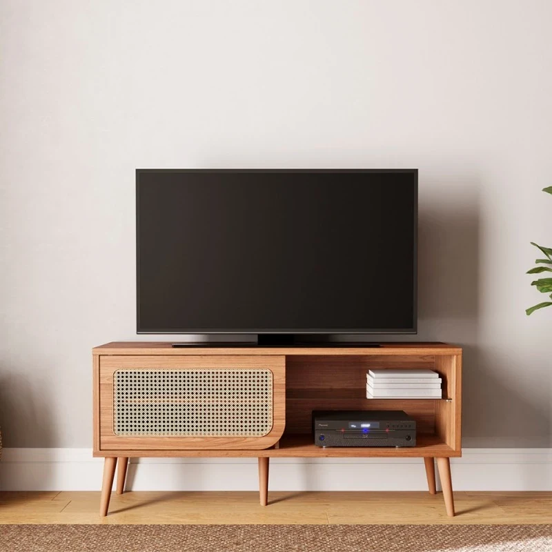 Rack para TV 135cm Até 55 Polegadas 1 Porta com Palha Natural Curve Freijó - Dalla Costa — foto 1