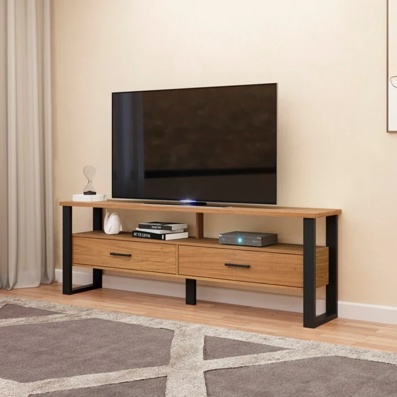 Rack para TV Até 60 Polegadas 2 Gavetas 180cm Industrial Freijó/Preto - Dalla Costa — foto 1