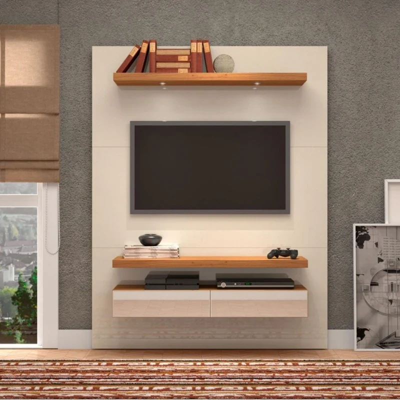 Painel para TV Até 60 Polegadas 2 Gavetas com Led Basic Off White/Freijó - Dalla Costa — foto 1