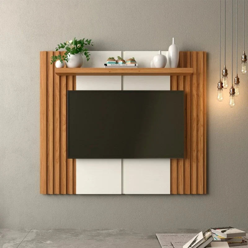 Painel para TV Até 55 Polegadas 1 Prateleira 140cm Ripado Off White/Freijó - Dalla Costa — foto 1